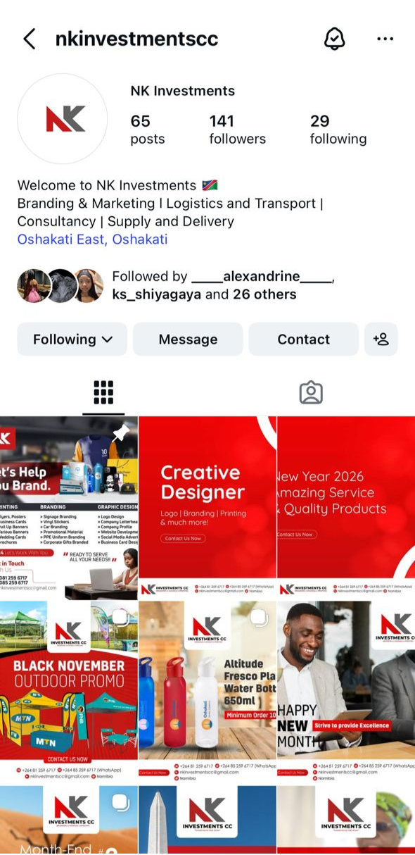 NK Investments CC Instagram page